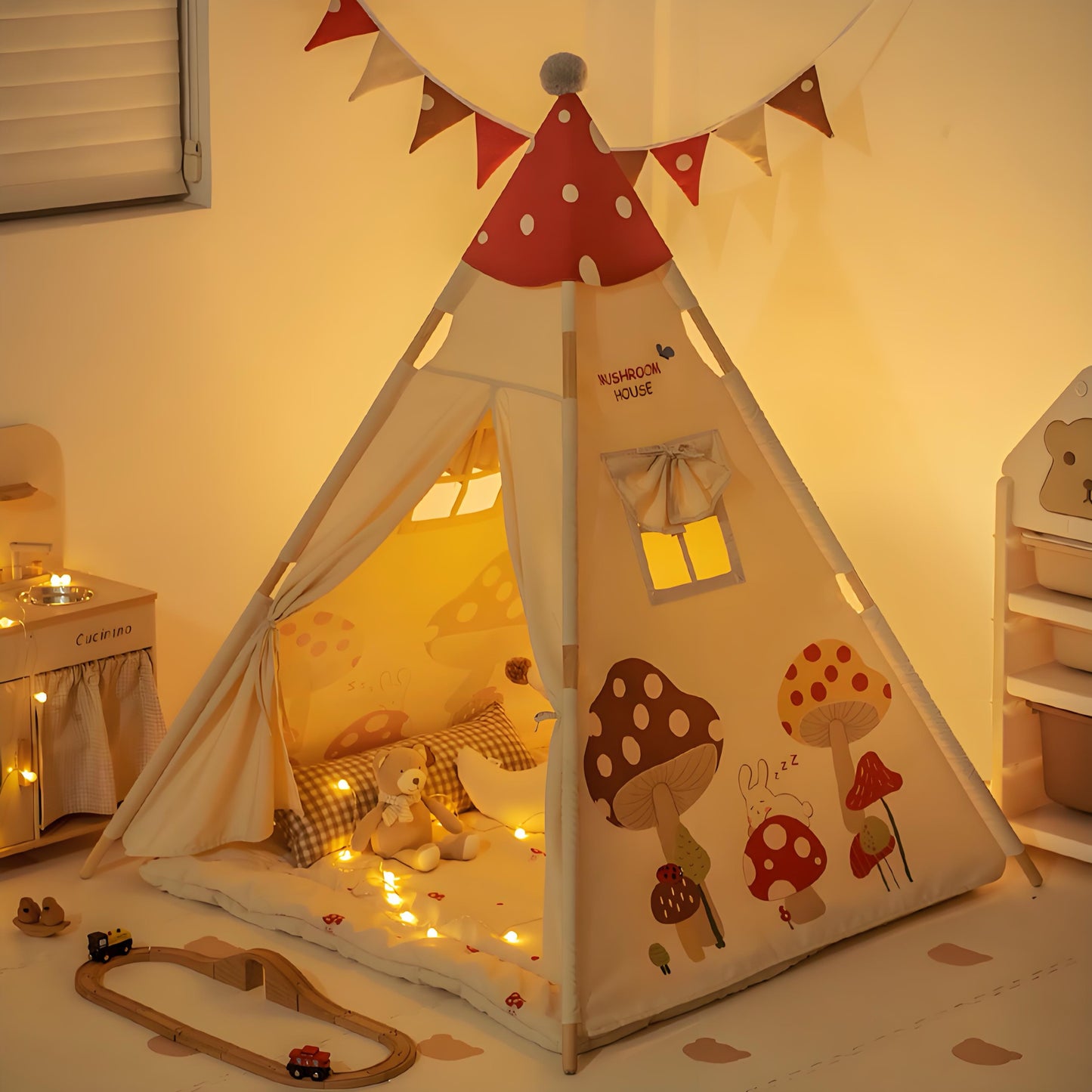 蘑菇款雙窗兒童遊戲帳篷 Mushroom Double-Window Kids Play Tent