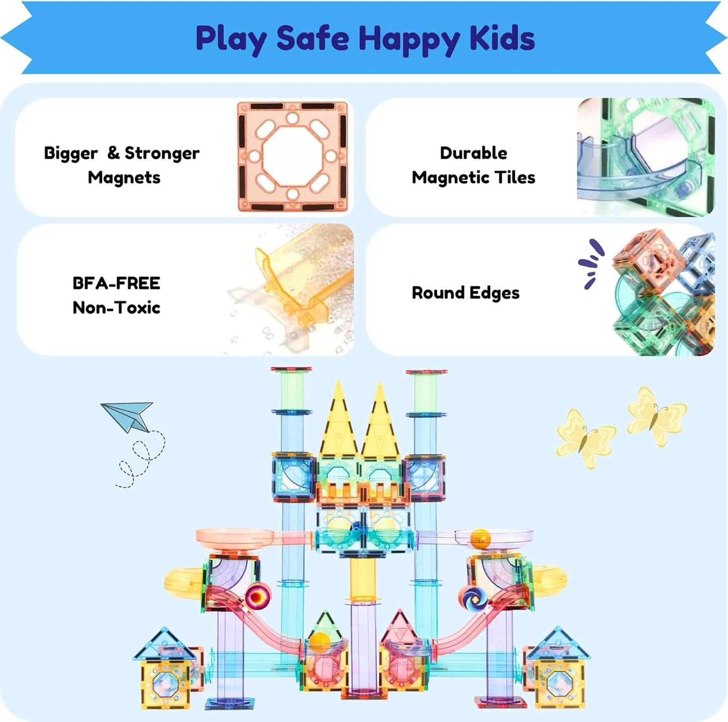 磁力軌道積木套裝 208片 Magnetic Tiles & Construction Blocks Set 208PCS
