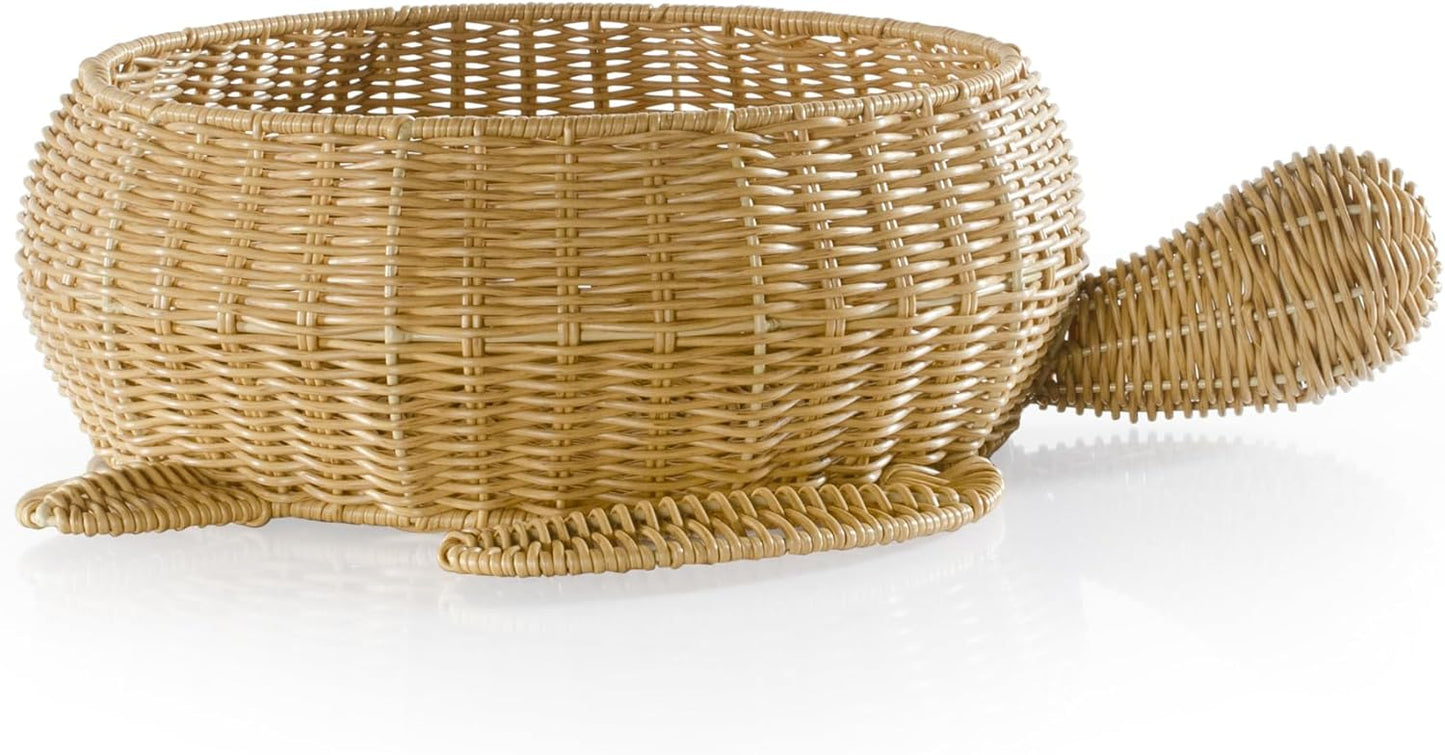 Guidecraft 海龜造型可清洗藤編收納籃 - 教室與居家多功能收納 Turtle Washable Wicker Basket – Durable Storage for Classroom & Home