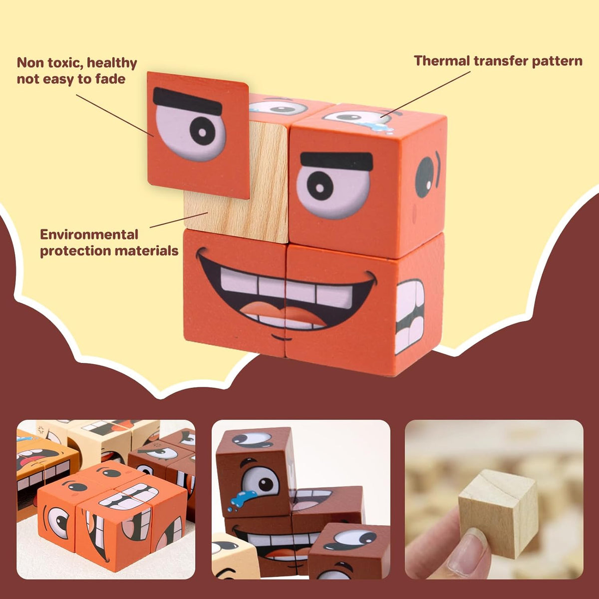 木製變臉魔方配對遊戲 Wooden Face Blocks Matching Game
