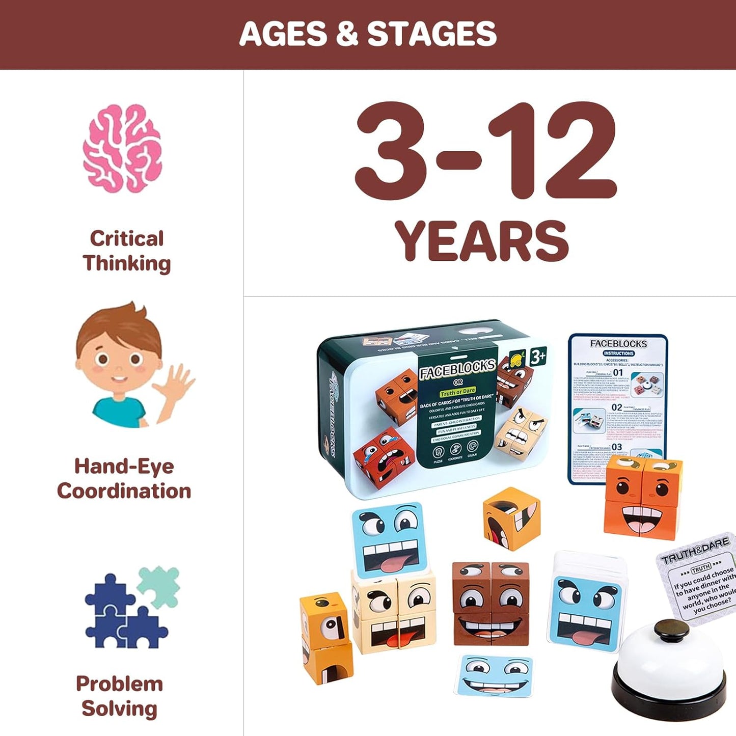 木製變臉魔方配對遊戲 Wooden Face Blocks Matching Game