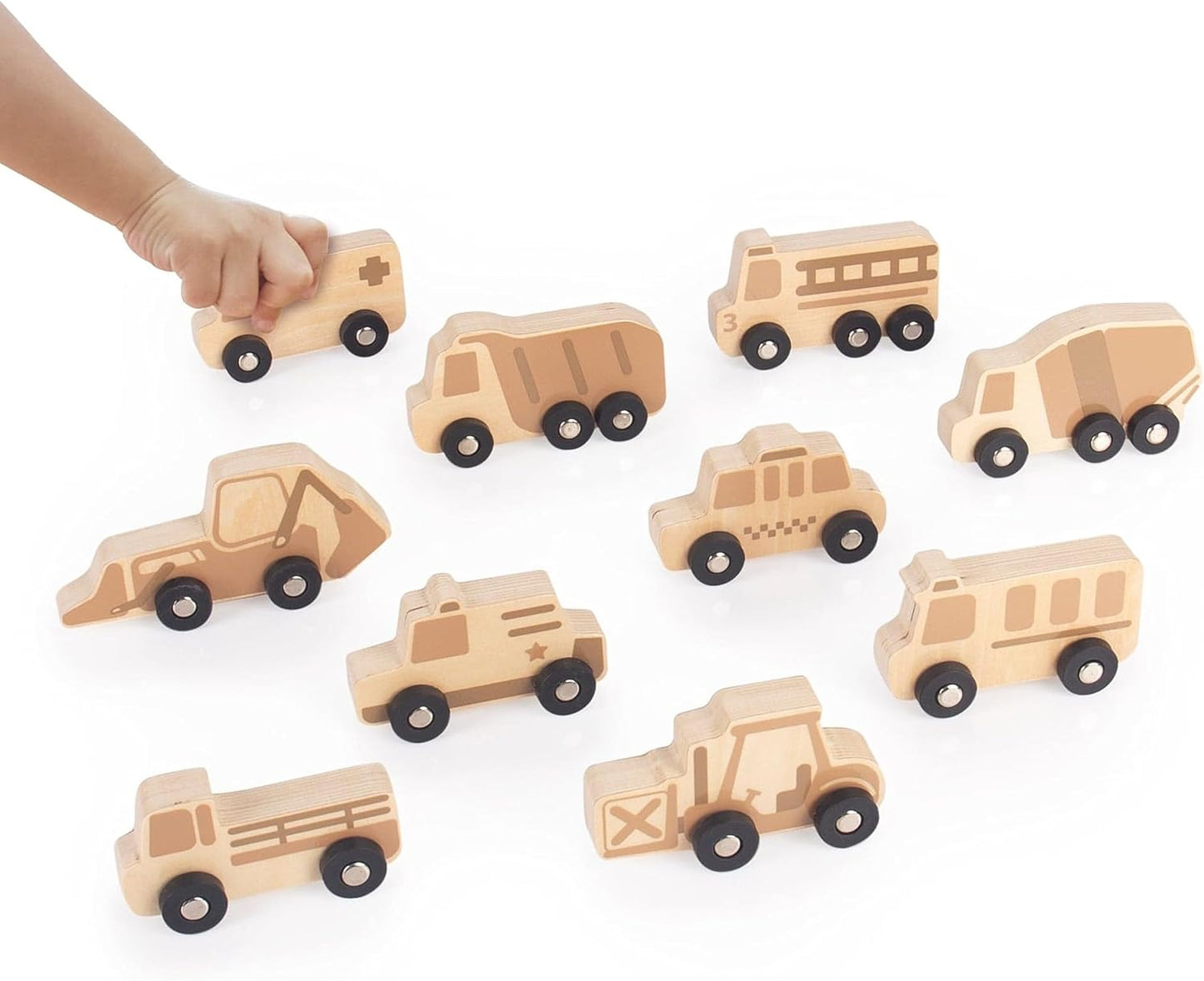 Guidecraft 迷你木製卡車套裝(10件組)- 幼兒玩具車系列 Mini Wooden Trucks - Set of 10 | Toddler Toy Vehicles