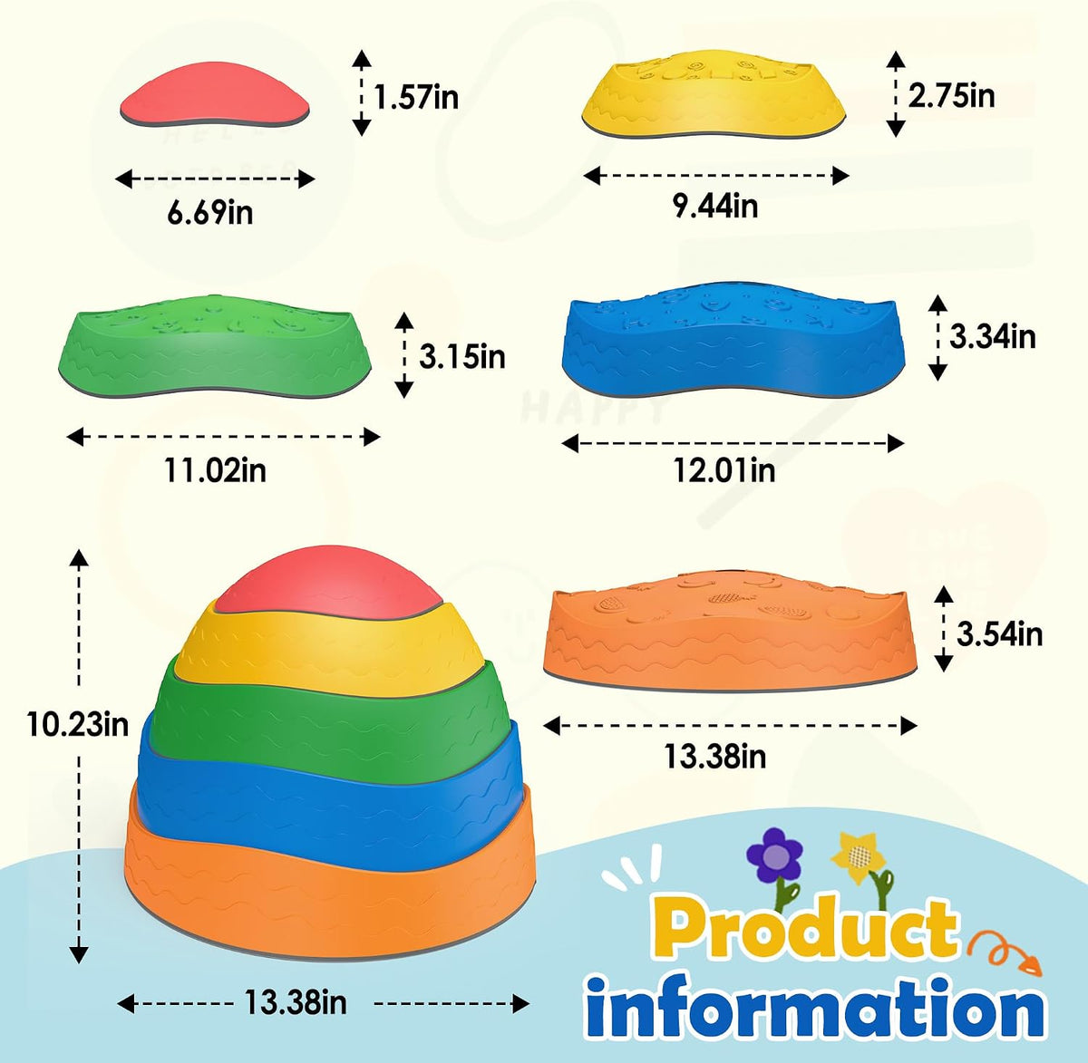 彩虹過河石 34×9cm(5件套)Rainbow Balance Stepping Stones