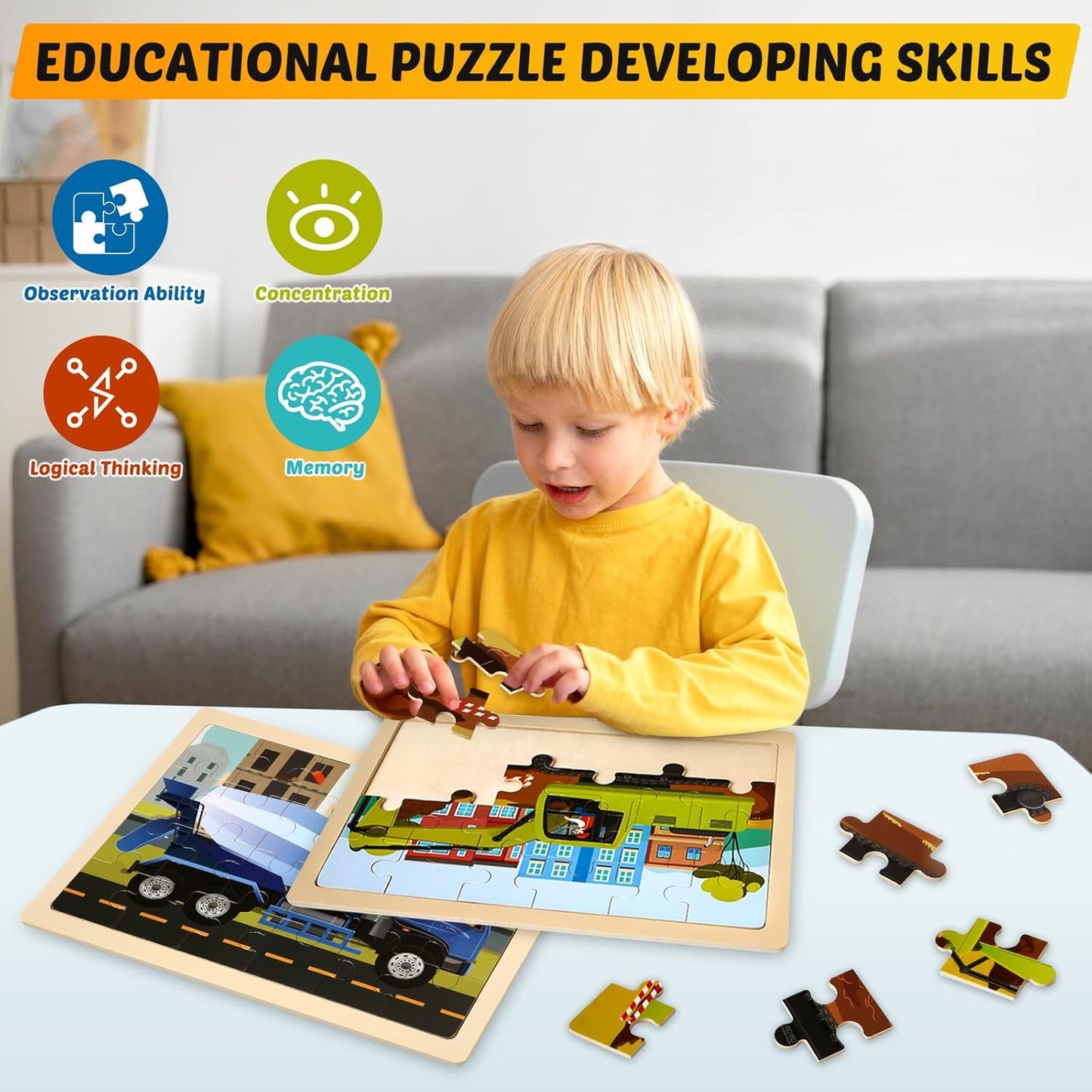 木製工程車拼圖 Wooden Vehicle Puzzles for Kids