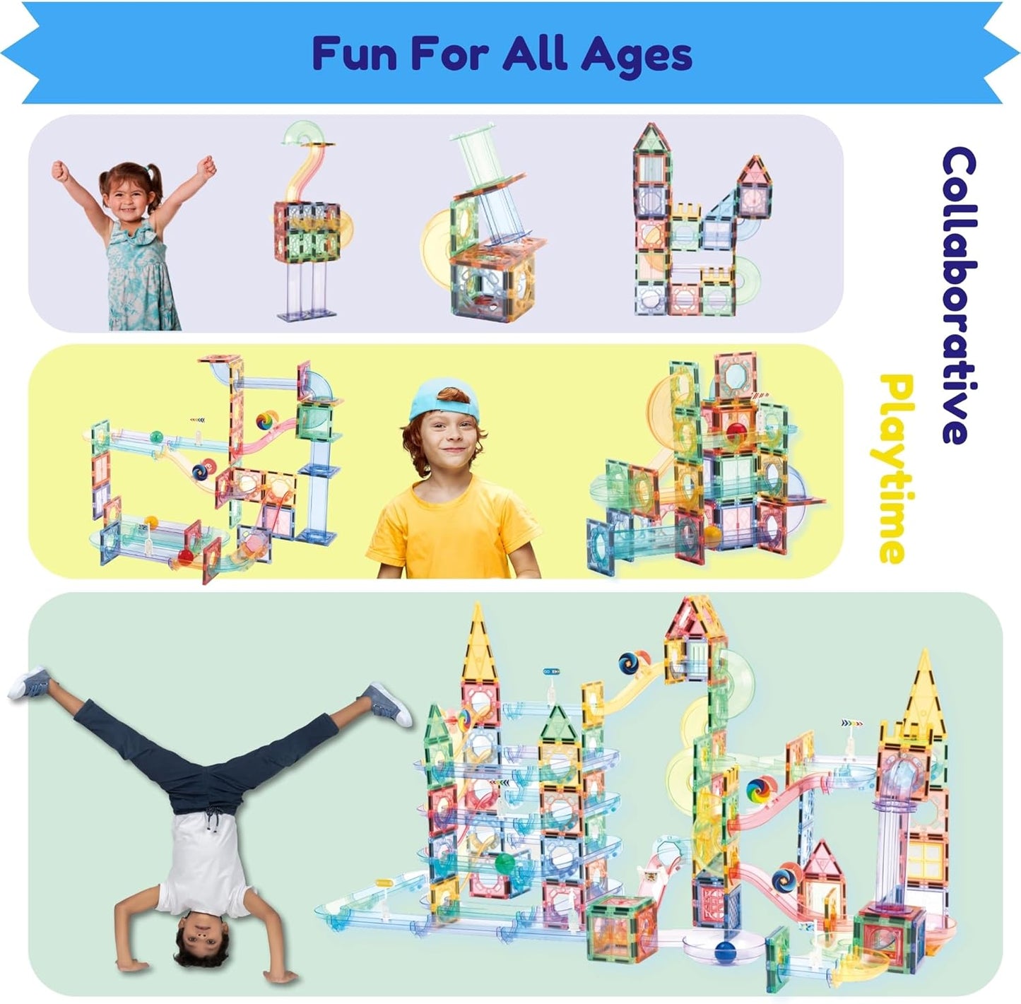 磁力軌道積木套裝 208片 Magnetic Tiles & Construction Blocks Set 208PCS