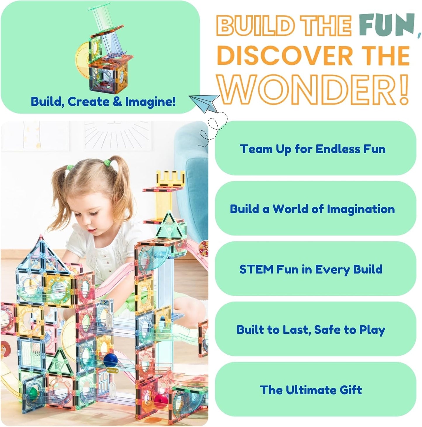 磁力軌道積木套裝 208片 Magnetic Tiles & Construction Blocks Set 208PCS