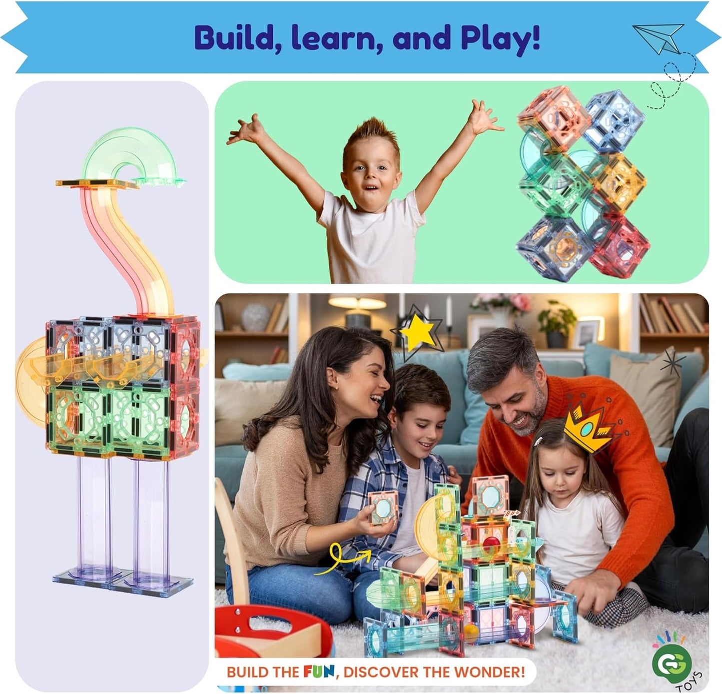 磁力軌道積木套裝 208片 Magnetic Tiles & Construction Blocks Set 208PCS