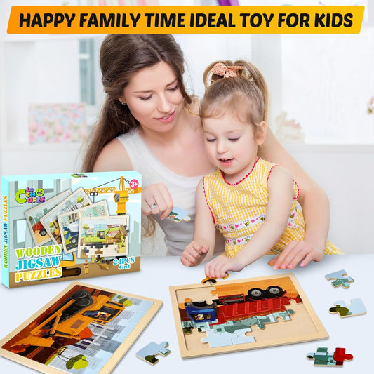 木製工程車拼圖 Wooden Vehicle Puzzles for Kids