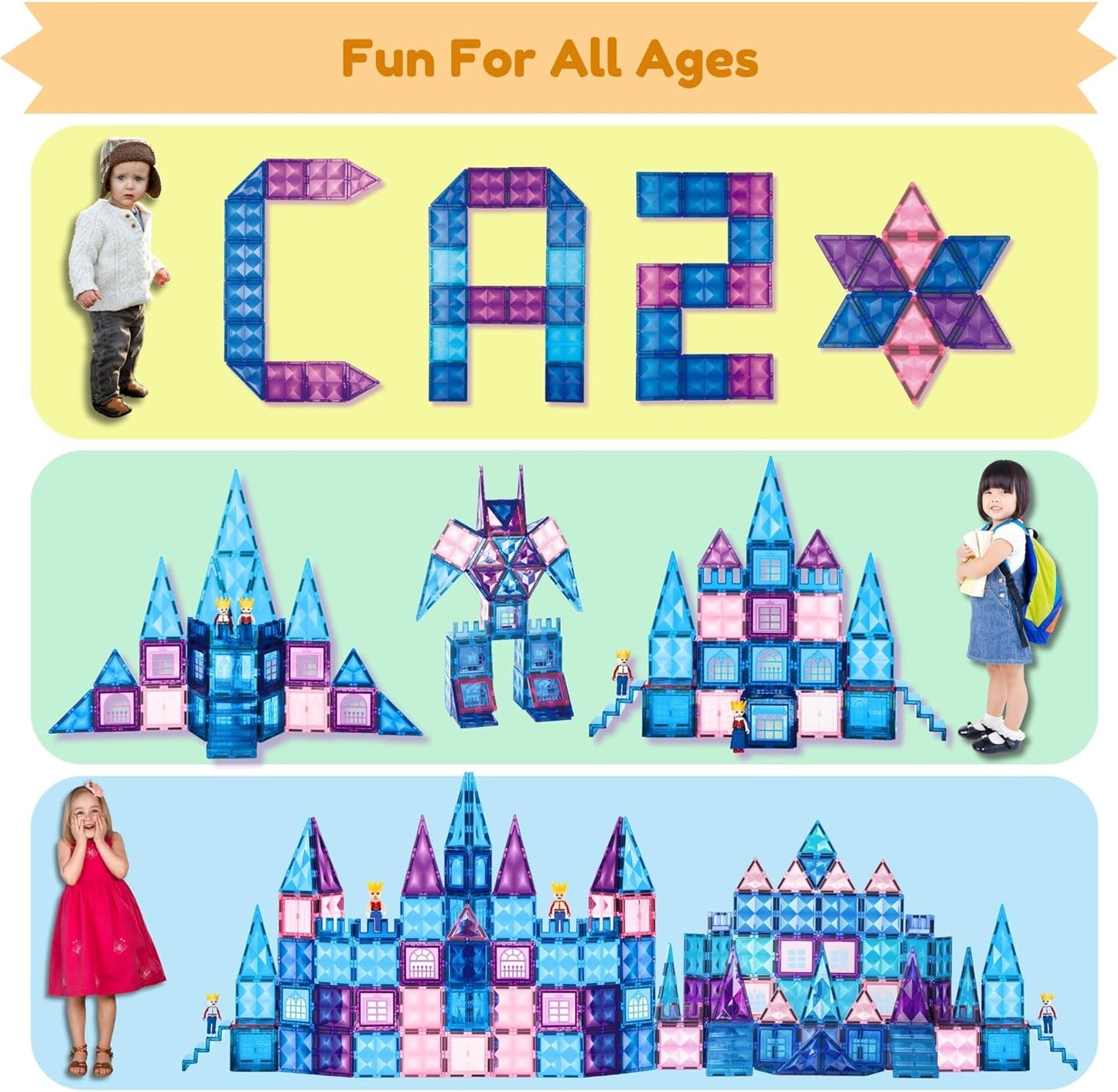 粉紫城堡磁力積木套裝 102片 Piece Magnetic Tiles Construction Set –Purple Pink Castle 102PCS