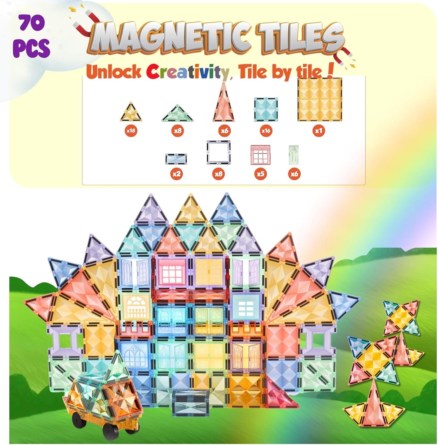 水晶城堡磁力積木 70片 Crystal Fortress Magnetic Tile PCS