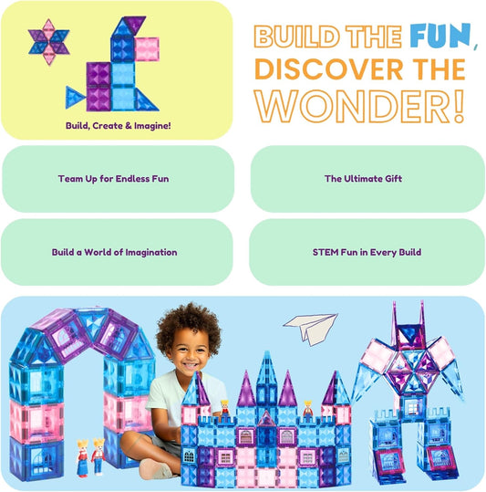 粉紫城堡磁力積木套裝 102片 Piece Magnetic Tiles Construction Set –Purple Pink Castle 102PCS