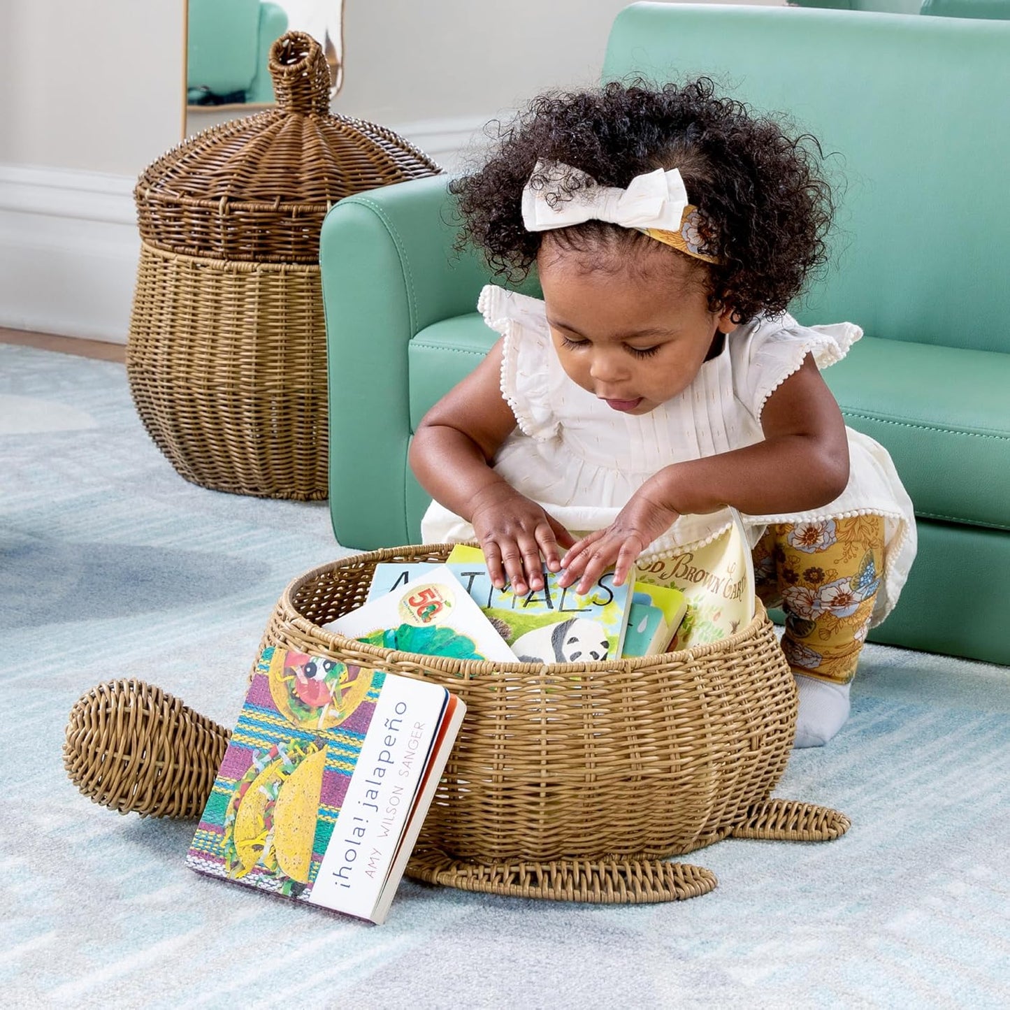 Guidecraft 海龜造型可清洗藤編收納籃 - 教室與居家多功能收納 Turtle Washable Wicker Basket – Durable Storage for Classroom & Home
