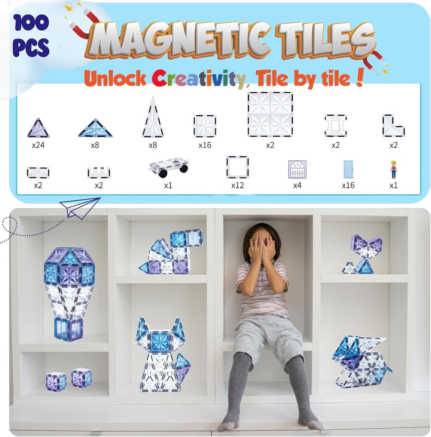 藍冰城堡磁力積木 100片 Blue Ice Castle Magnetic Tiles 100PSC