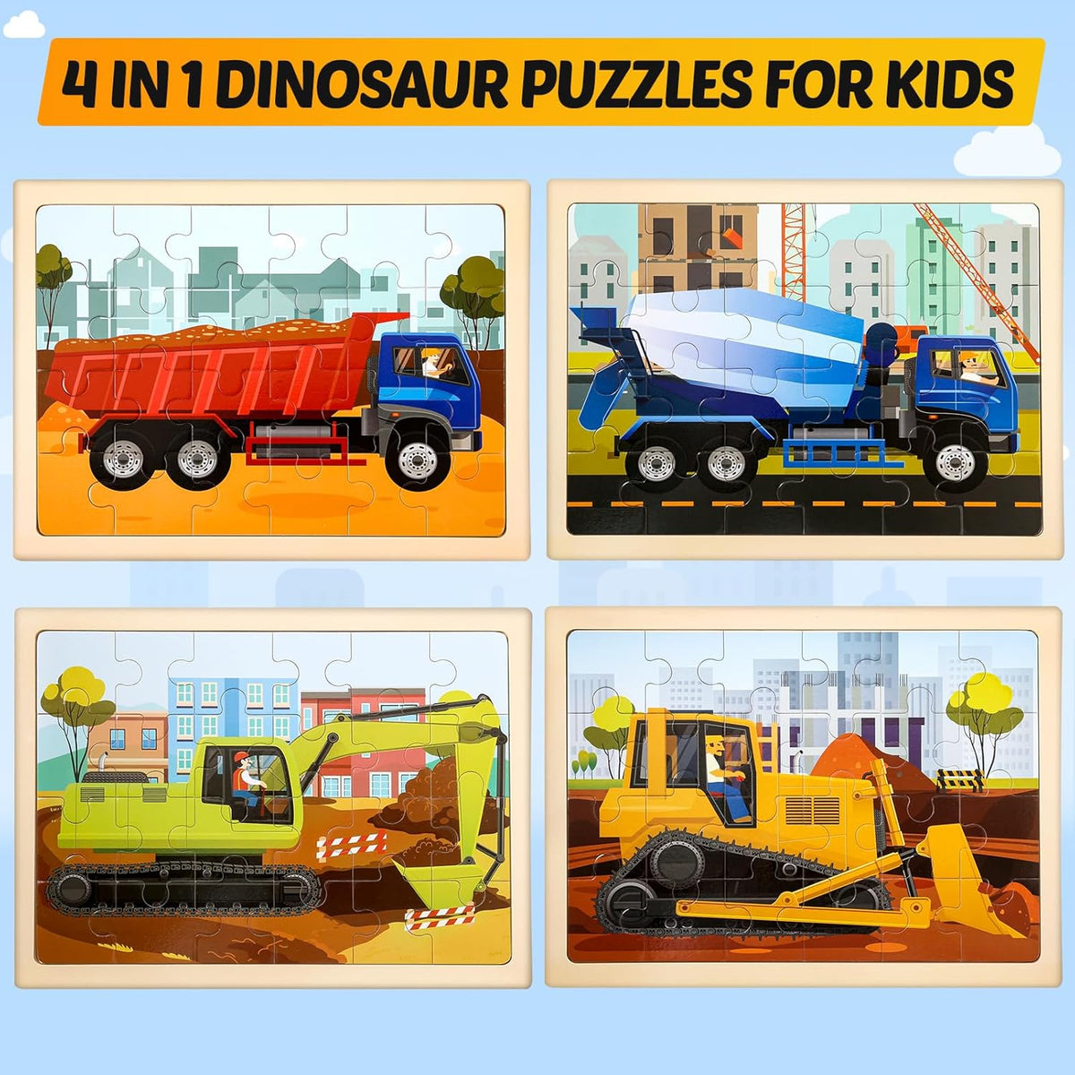 木製工程車拼圖 Wooden Vehicle Puzzles for Kids