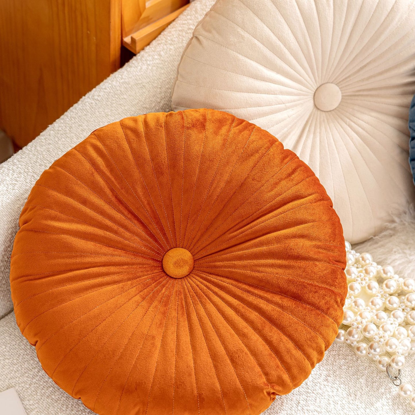 荷蘭絨南瓜坐墊 圓形褶皺蒲團/椅墊 45cm Velvet Pumpkin Round Cushion