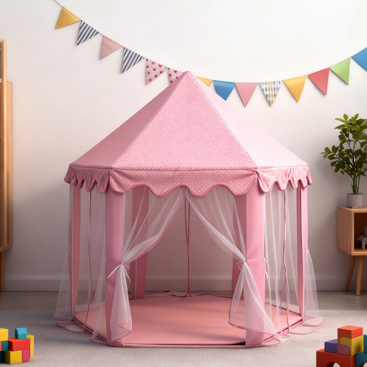 六角公主帳篷 紗簾遊戲屋 Hexagonal Play Tent with Tulle Curtains