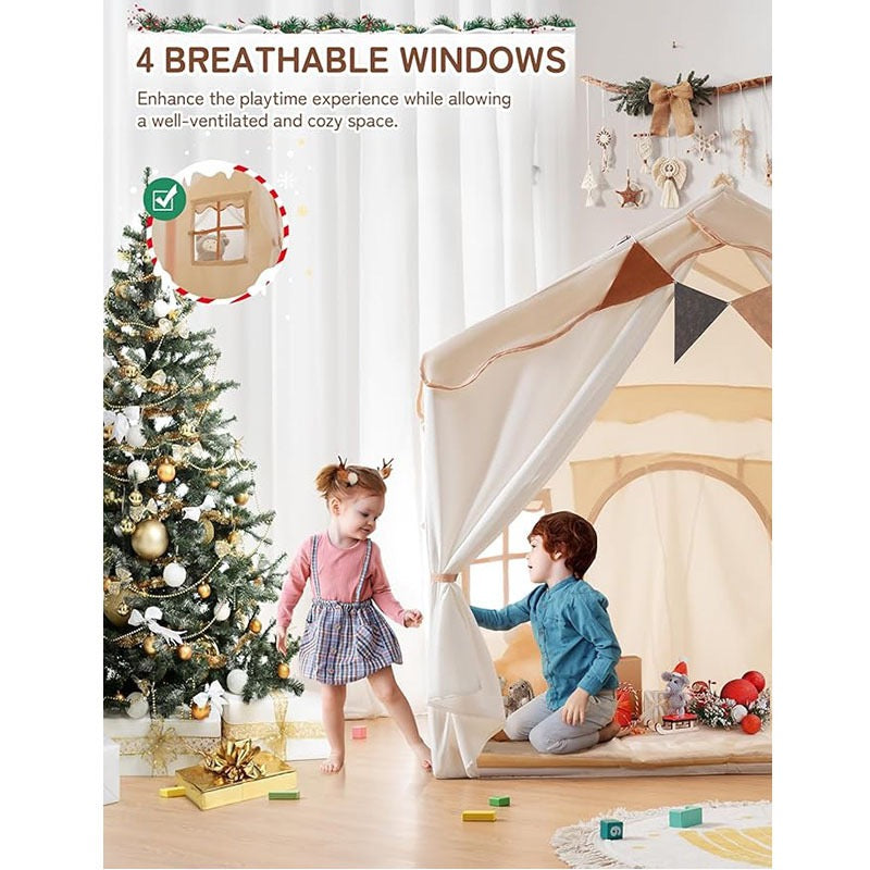 兒童雙門四窗小房子帳篷  2-in-1 Kids Play Tent with Padded Mat & Lights - Double Door Design