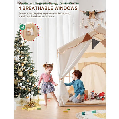 兒童雙門四窗小房子帳篷  2-in-1 Kids Play Tent with Padded Mat & Lights - Double Door Design