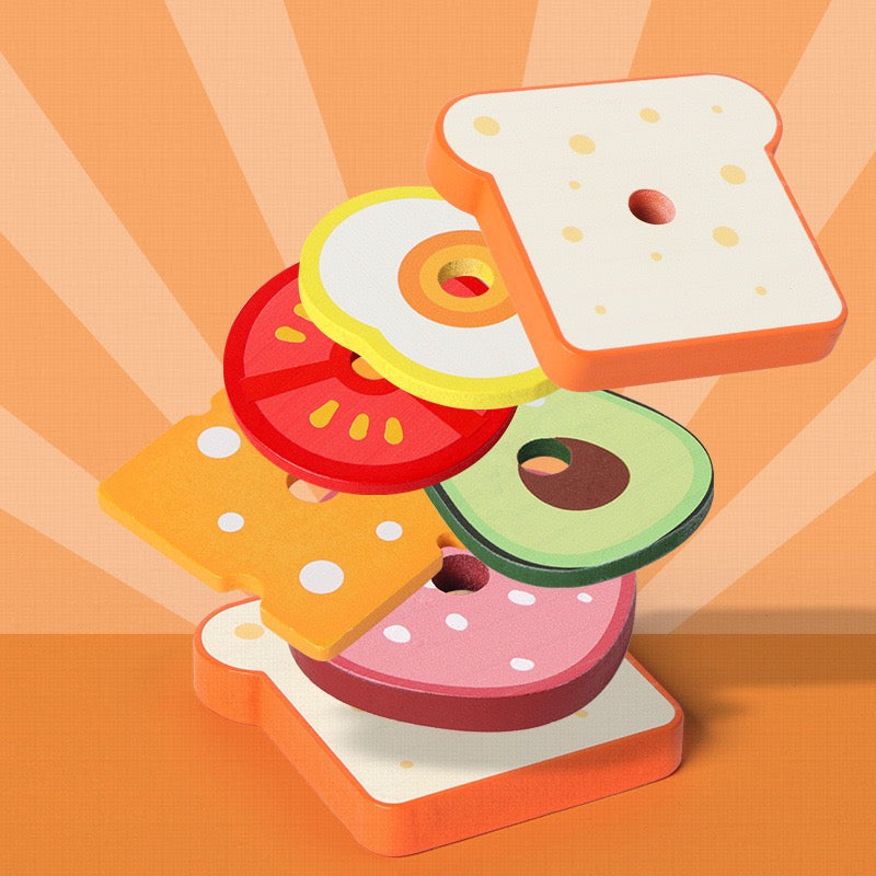木質漢堡三明治堆疊玩具 Wooden Burger Sandwich Stacking Toy
