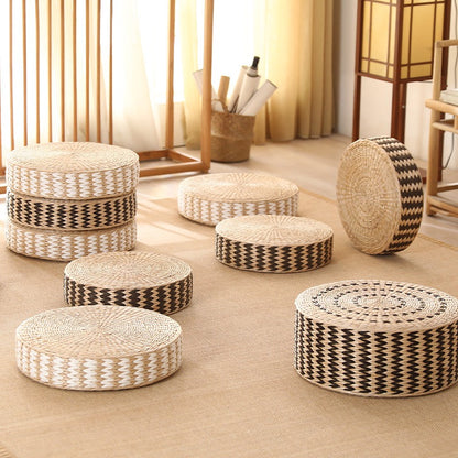 日式蒲草手工編織圓形蒲團 Handmade Natural Straw Woven Pouf