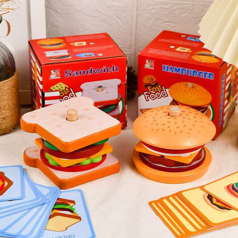 木質漢堡三明治堆疊玩具 Wooden Burger Sandwich Stacking Toy