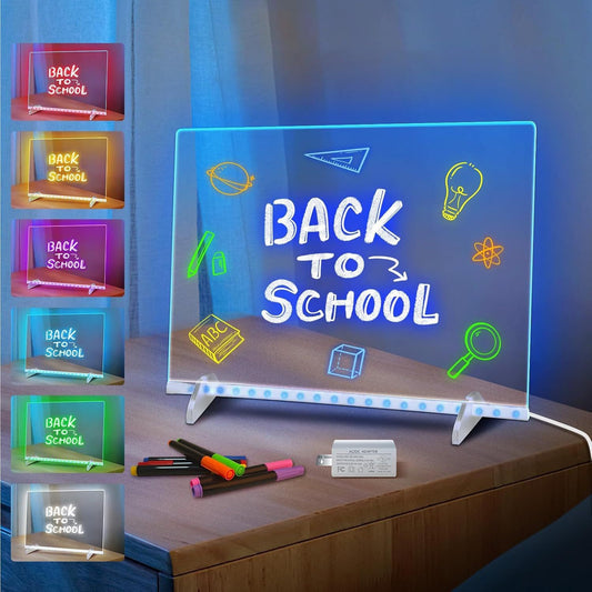 DIY 兒童 LED 螢光發光畫板 (可擦寫多色切換) Kids LED Glow Drawing Board