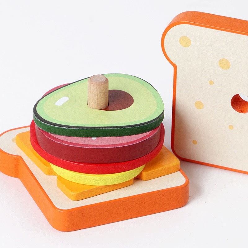 木質漢堡三明治堆疊玩具 Wooden Burger Sandwich Stacking Toy