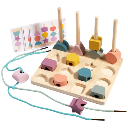 木質彩色穿珠堆疊玩具套裝 Wooden Color Sorting & Stacking Lacing Beads Toy