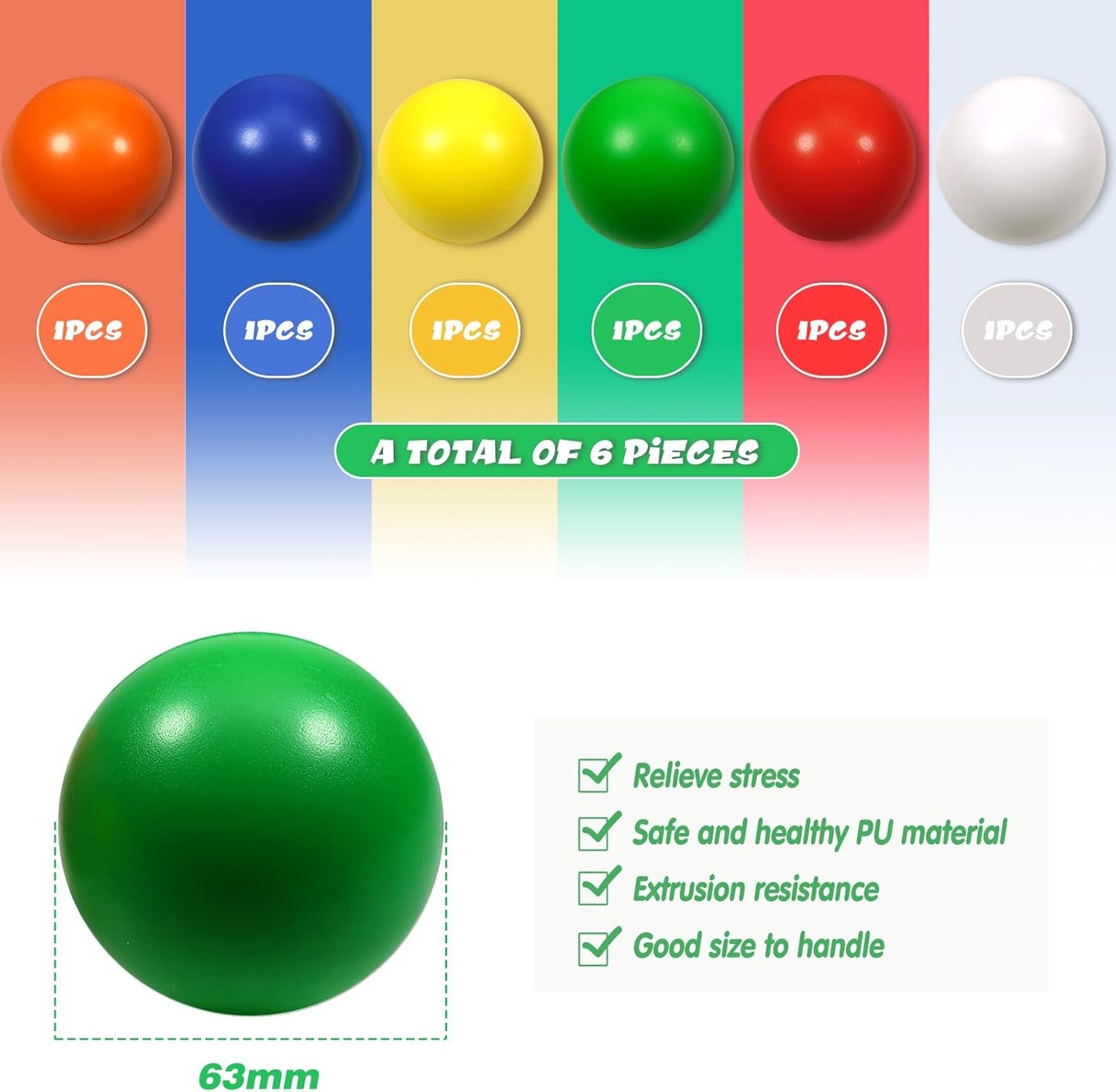 舒壓握力球 6入組 Stress Relief Balls 6-Pack