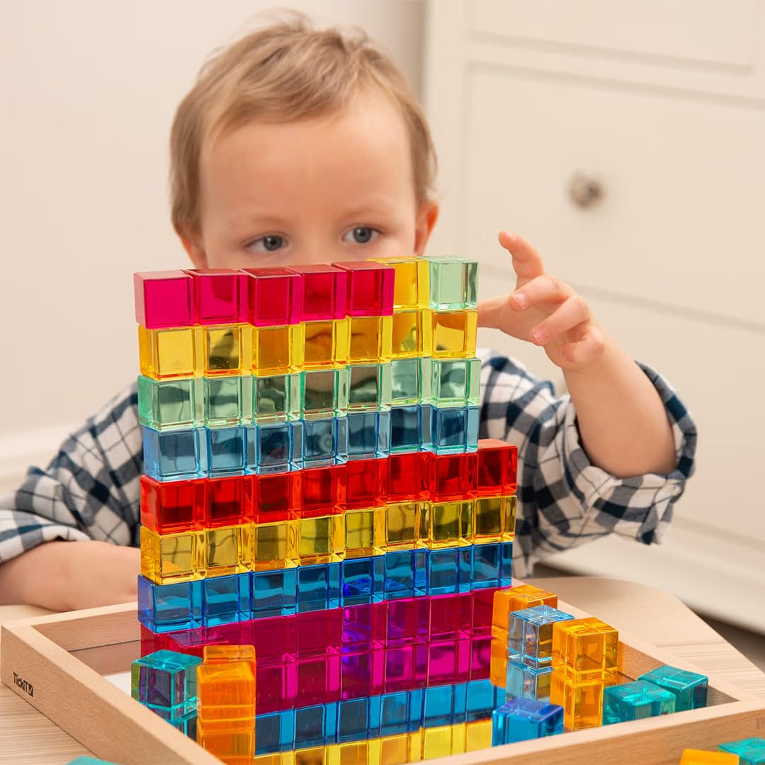 彩虹寶石方塊鏡面木托盤 Tickit Gem Cube Mirror Tray (100 Acrylic Cubes)