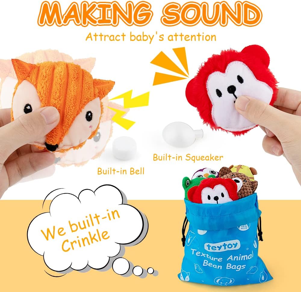 teytoy 動物感官紋理豆袋 10入 Sensory Bean Bags for Kids - 10pcs Animal Texture Set
