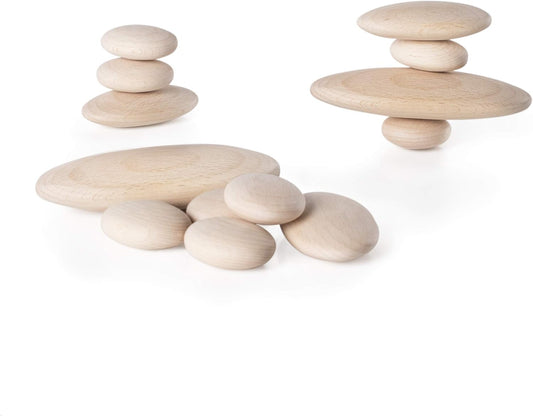 Guidecraft 木製堆石積木｜20件自然河石材質建構組 Wood Stackers｜River Stones