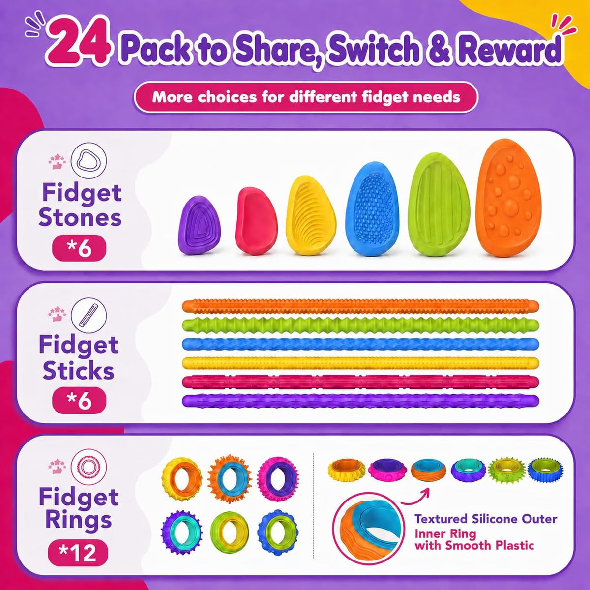 LESONG 矽膠感統減壓玩具套裝 24 Pack Silicone Sensory Fidget Set