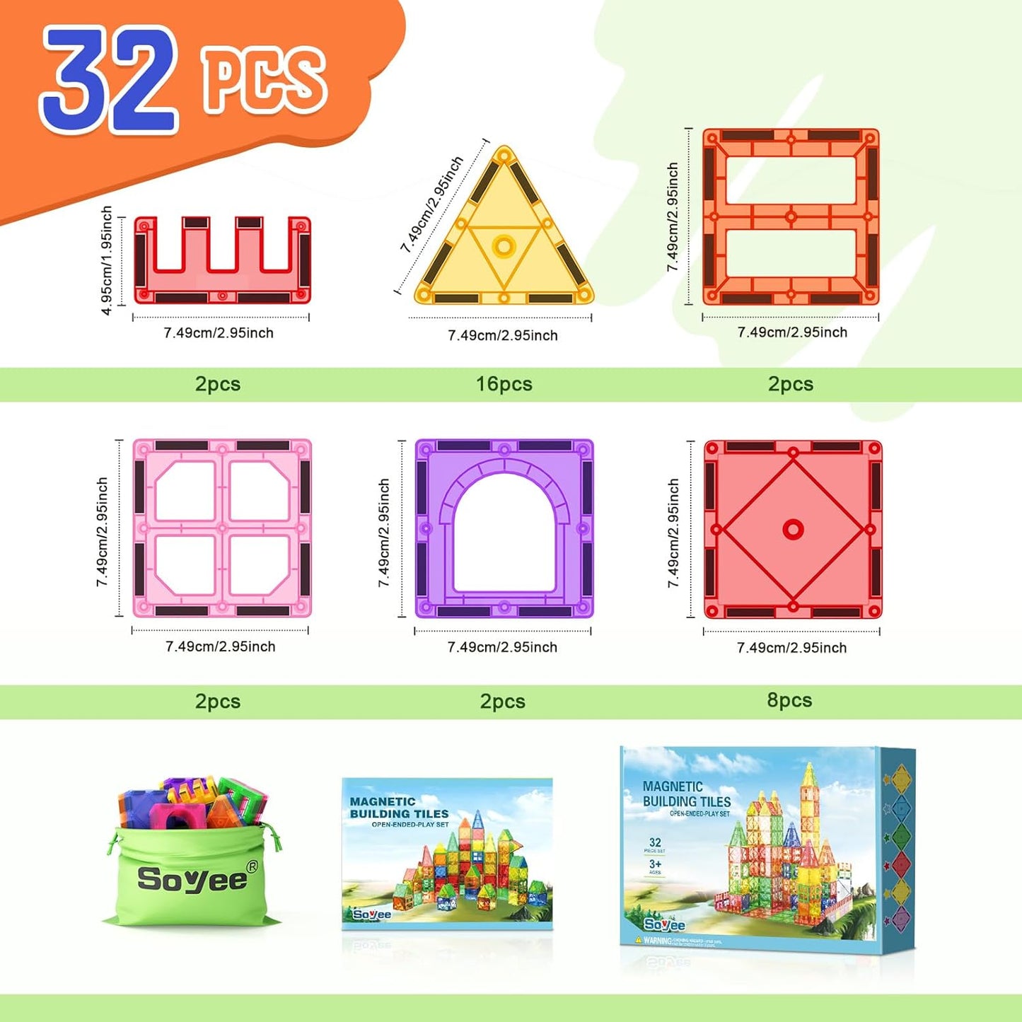 幼兒磁力片入門套裝 32件 Magnetic Tiles Starter Set 32 PCS