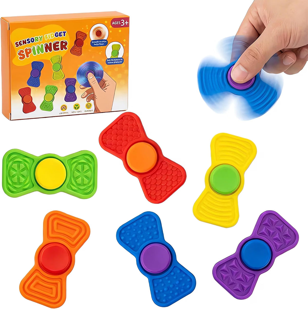 二合一矽膠觸感指尖陀螺 2-in-1 Textured Silicone Fidget Spinners (Pack of 6)