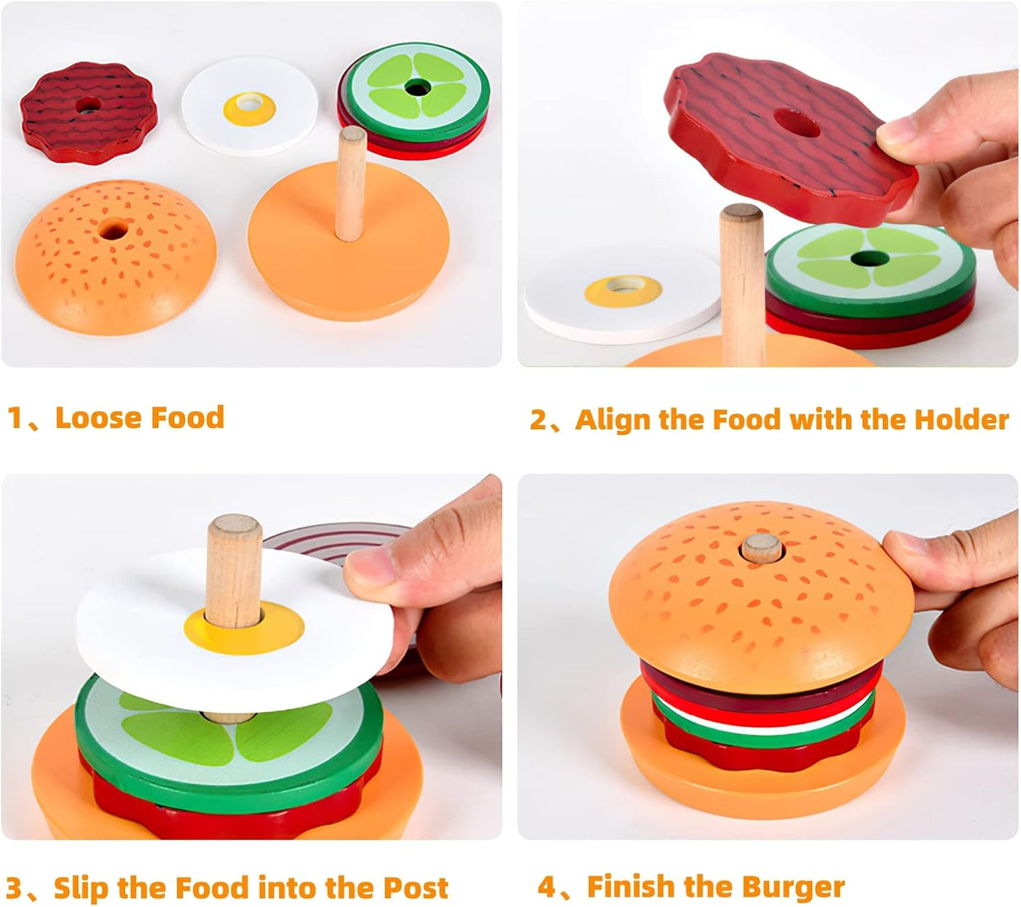 木質漢堡三明治堆疊玩具 Wooden Burger Sandwich Stacking Toy