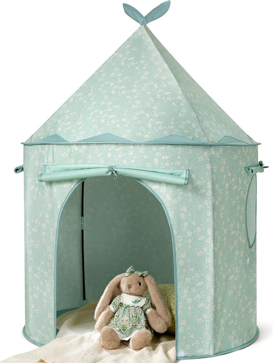 清新粉綠花卉兒童遊戲帳篷 Green Floral Play Tent for Kids - Portable Indoor Playhouse