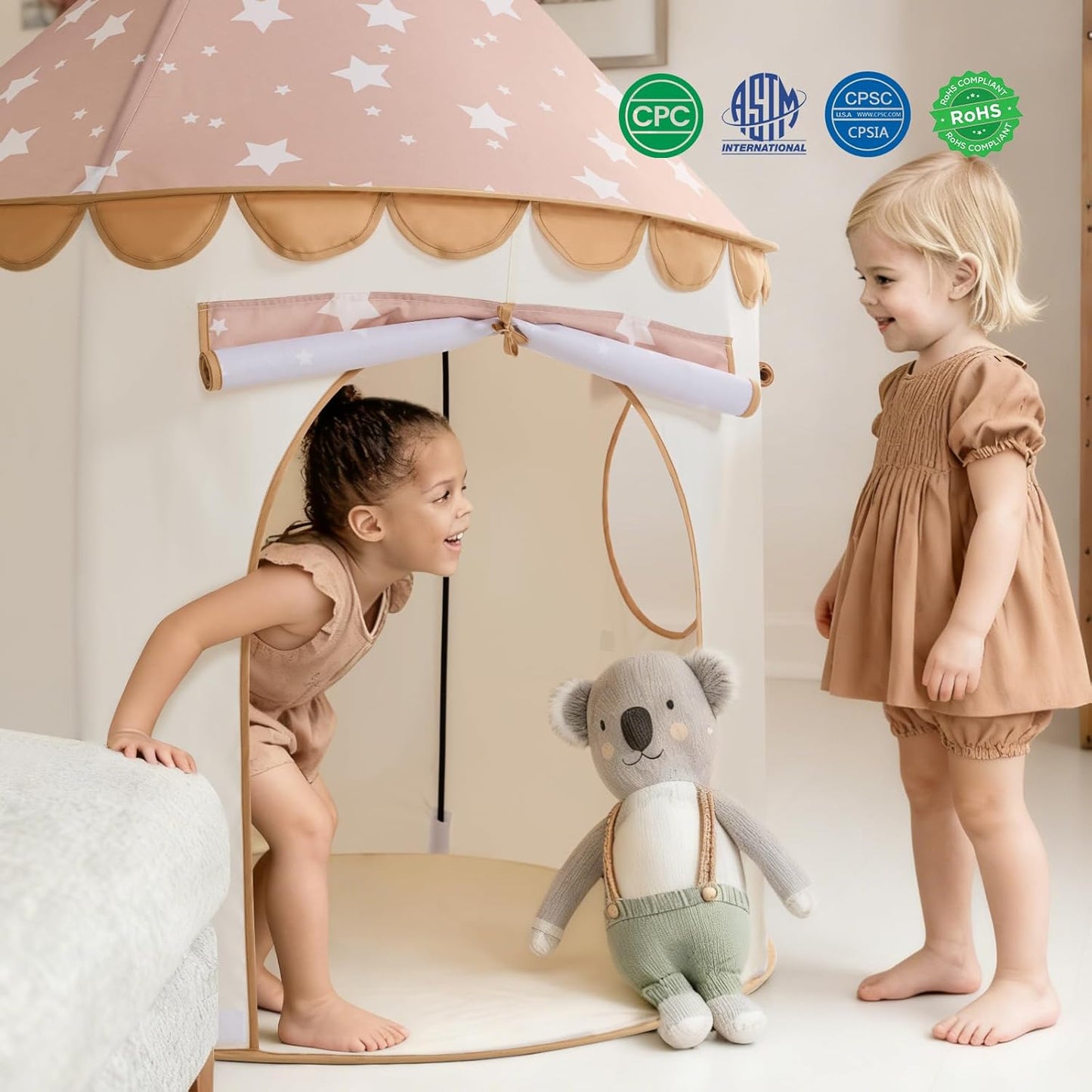 卡其城堡兒童室內遊戲帳篷 Khaki Castle Play Tent for Kids - Portable Indoor Playhouse