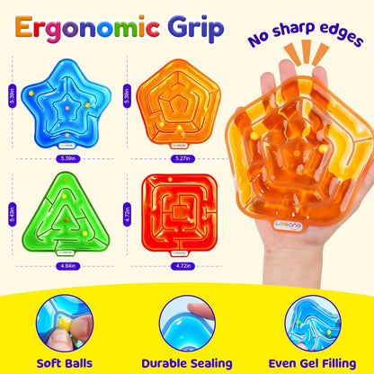 LESONG 凝膠迷宮感統玩具 4入組 Gel-Filled Maze Fidget Toys - 4 Pack