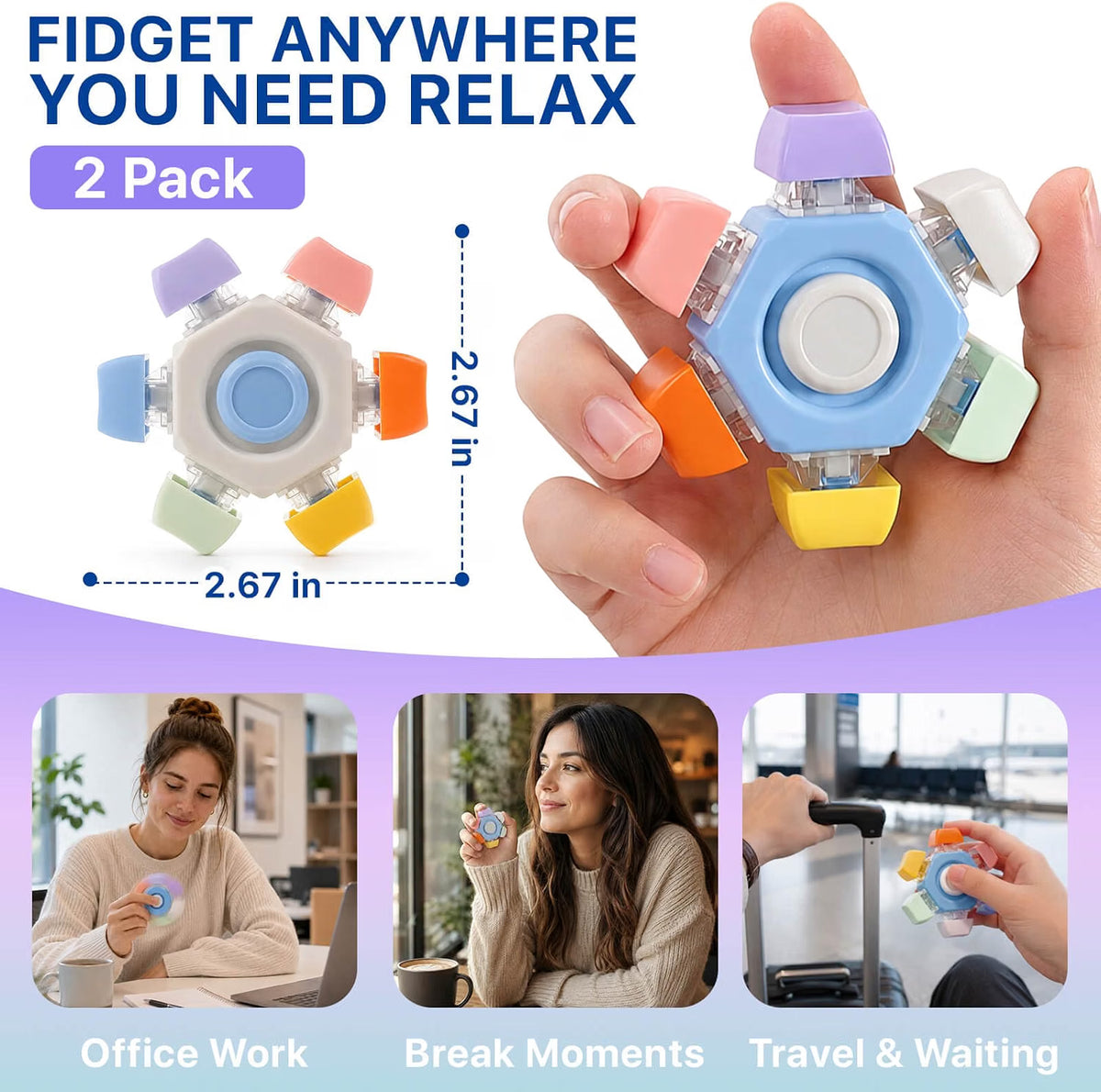 LESONG 二合一鍵帽按壓旋轉指尖陀螺 2-in-1 Clicker Spinner Fidget (Pack of 2)