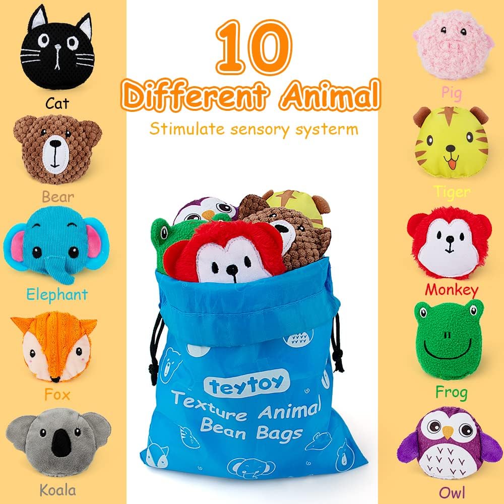 teytoy 動物感官紋理豆袋 10入 Sensory Bean Bags for Kids - 10pcs Animal Texture Set