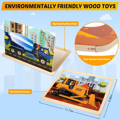木製工程車拼圖 Wooden Vehicle Puzzles for Kids
