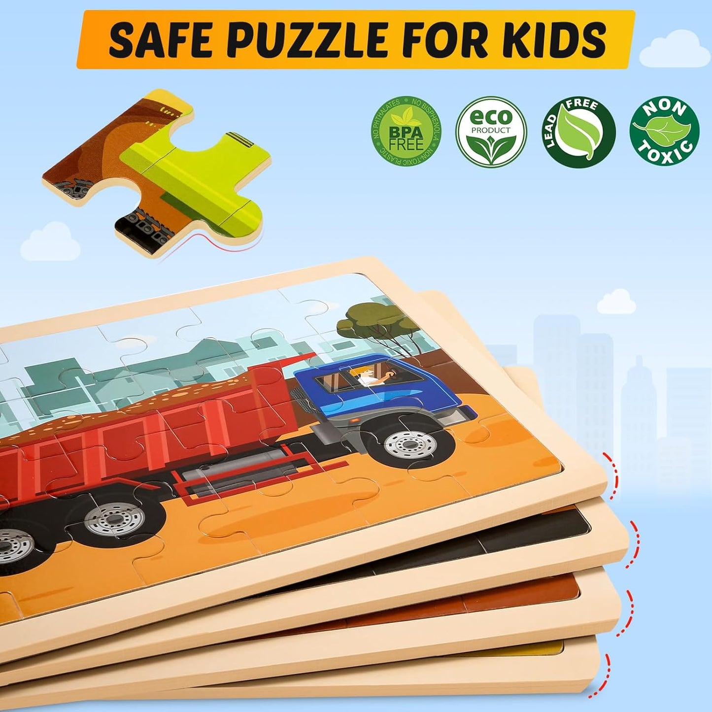 木製工程車拼圖 Wooden Vehicle Puzzles for Kids