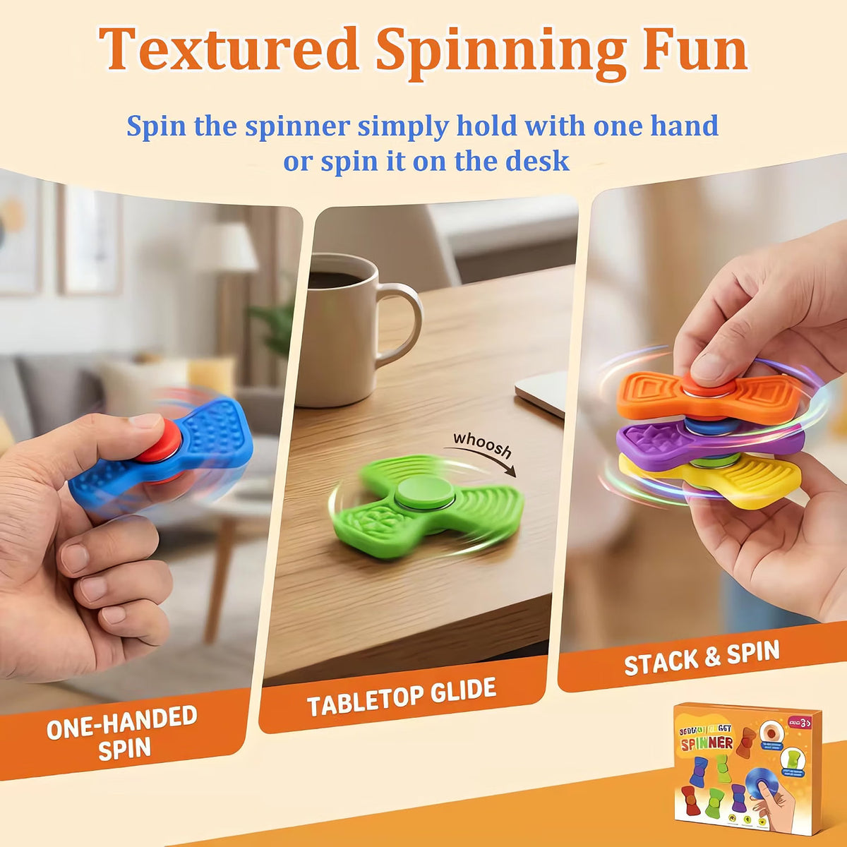 二合一矽膠觸感指尖陀螺 2-in-1 Textured Silicone Fidget Spinners (Pack of 6)