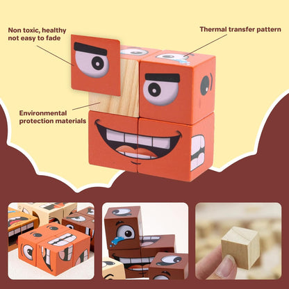 木製變臉魔方配對遊戲 Wooden Face Blocks Matching Game