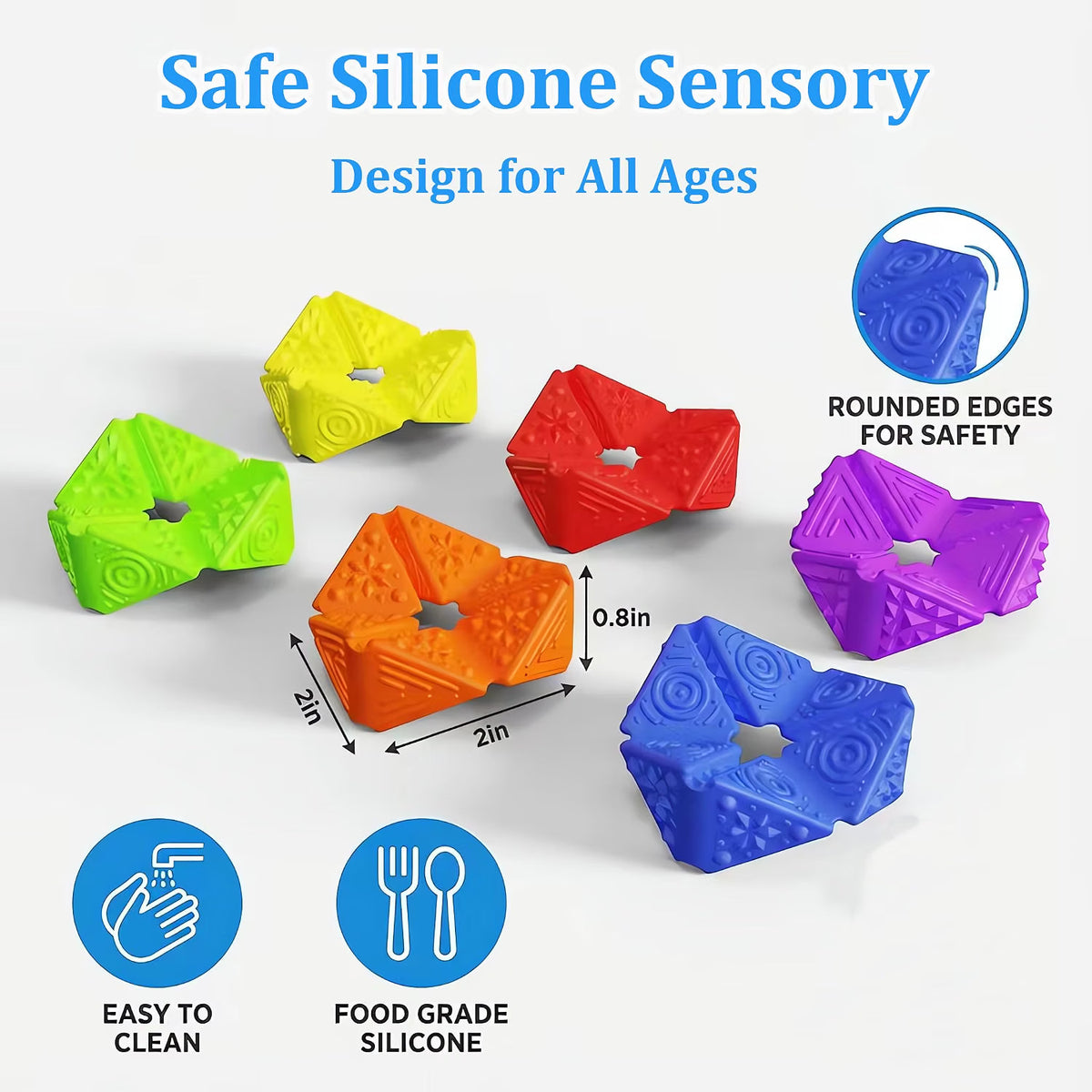 四面觸感翻轉方塊 矽膠感統減壓石 4-in-1 Textured Sensory Flip Cubes (Pack of 6)
