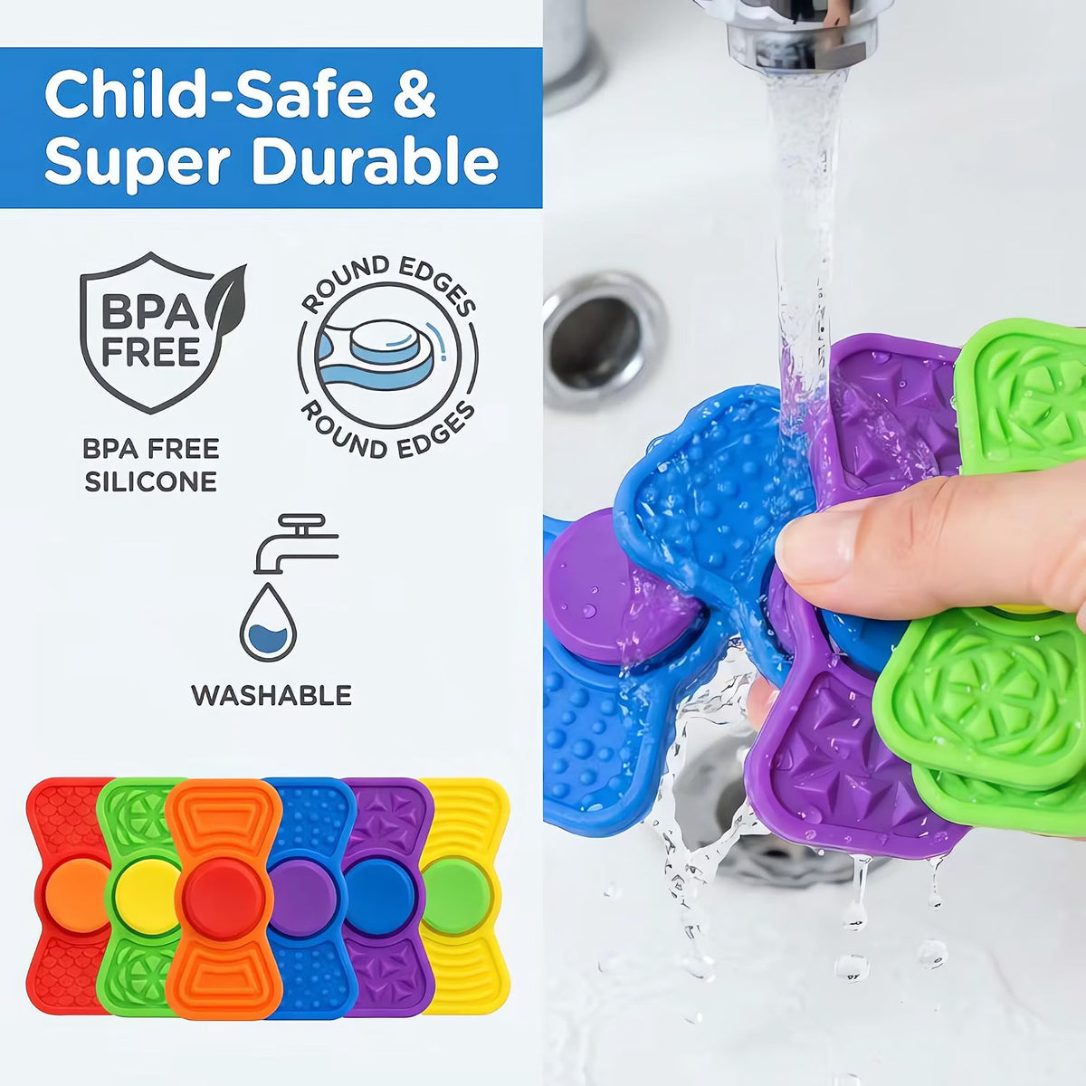 二合一矽膠觸感指尖陀螺 2-in-1 Textured Silicone Fidget Spinners (Pack of 6)