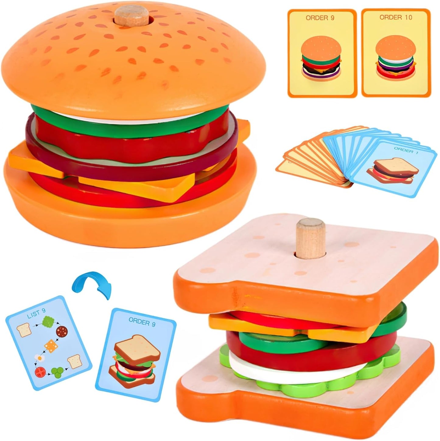 木質漢堡三明治堆疊玩具 Wooden Burger Sandwich Stacking Toy
