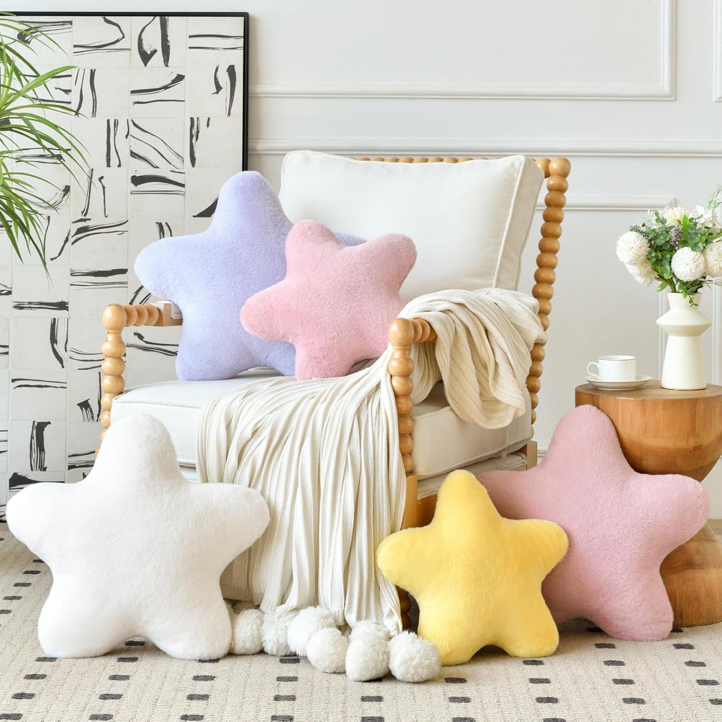 星形仿兔毛抱枕 Star-Shaped Faux Rabbit Fur Pillow