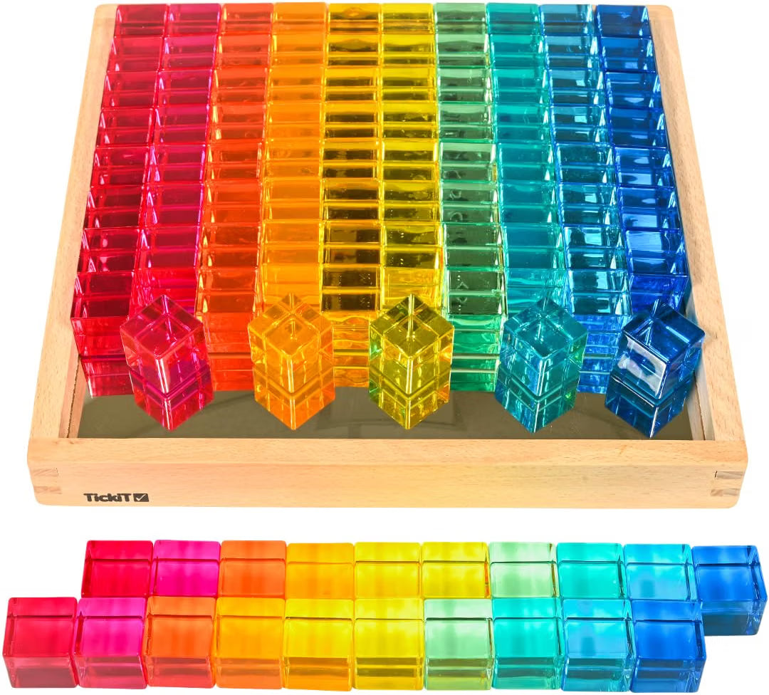 彩虹寶石方塊鏡面木托盤 Tickit Gem Cube Mirror Tray (100 Acrylic Cubes)